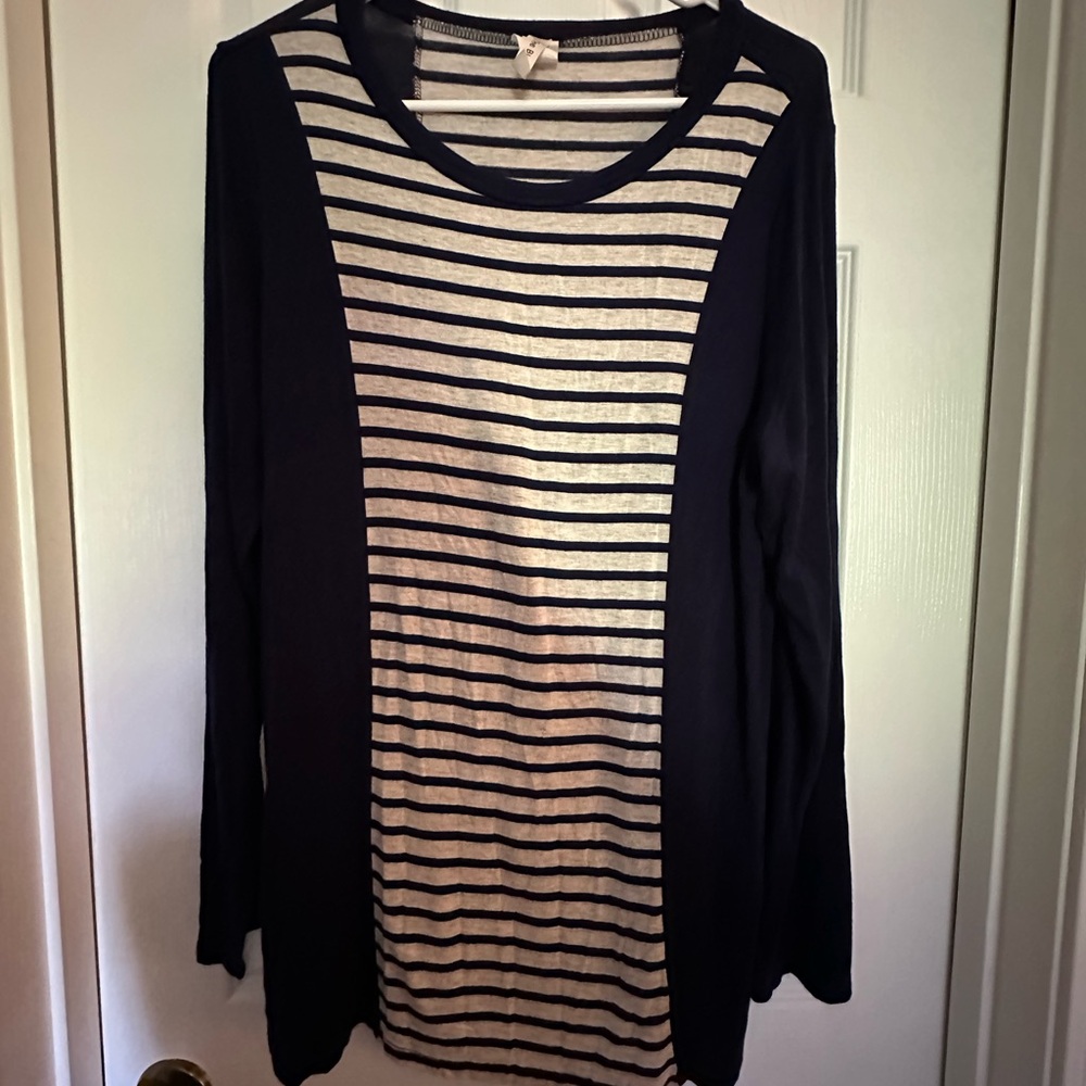 White and Blue Striped Long Sleeve Tunic